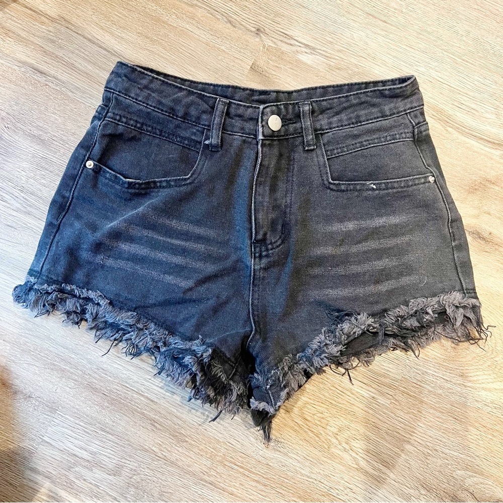 Shein Black Distressed Denim Shorts